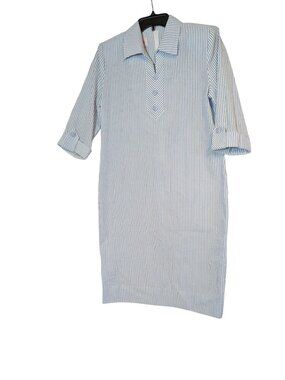 Henry Lee Petites Womens Blue & White Striped Shirt Dress Size 10P Polyester Cot